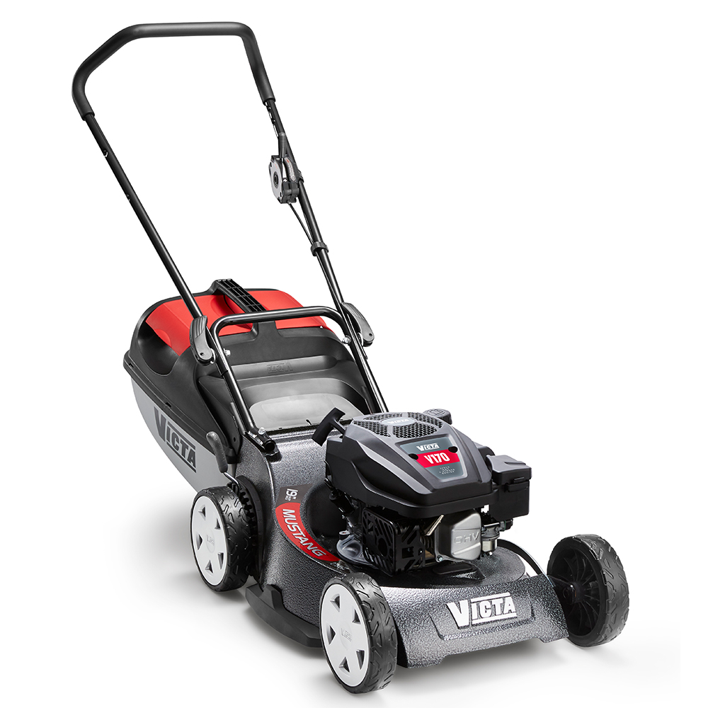 a red and black lawnmower