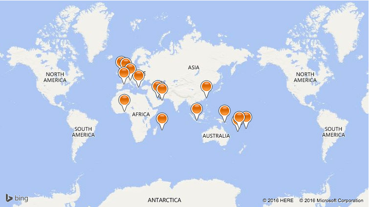 World Map Indicating Location of Victa Dealers